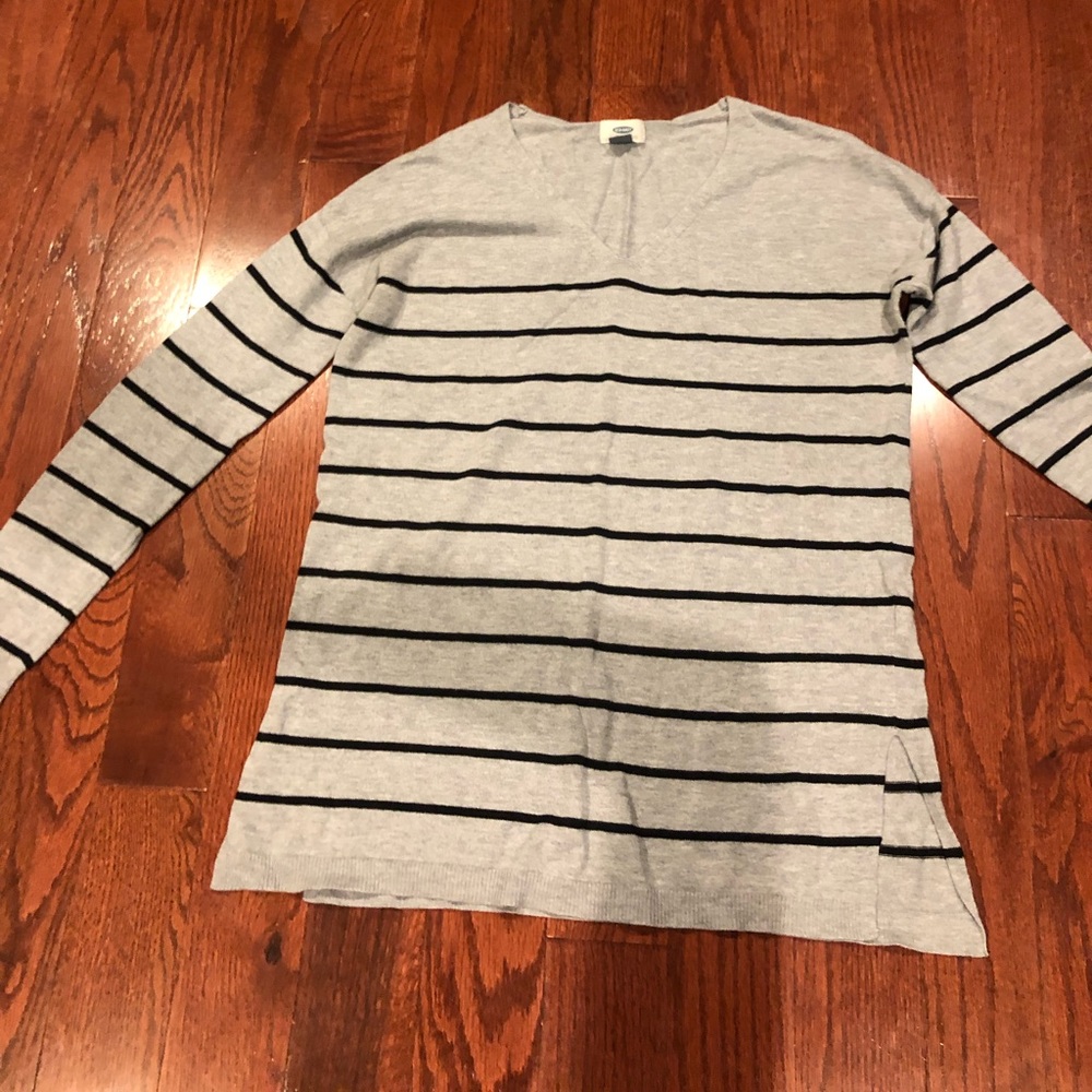 Long sleeve striped gray and black sweater